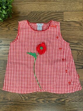 Le Top Red & White Gingham Top w/ Embroidered/Raised Flower Sz 6